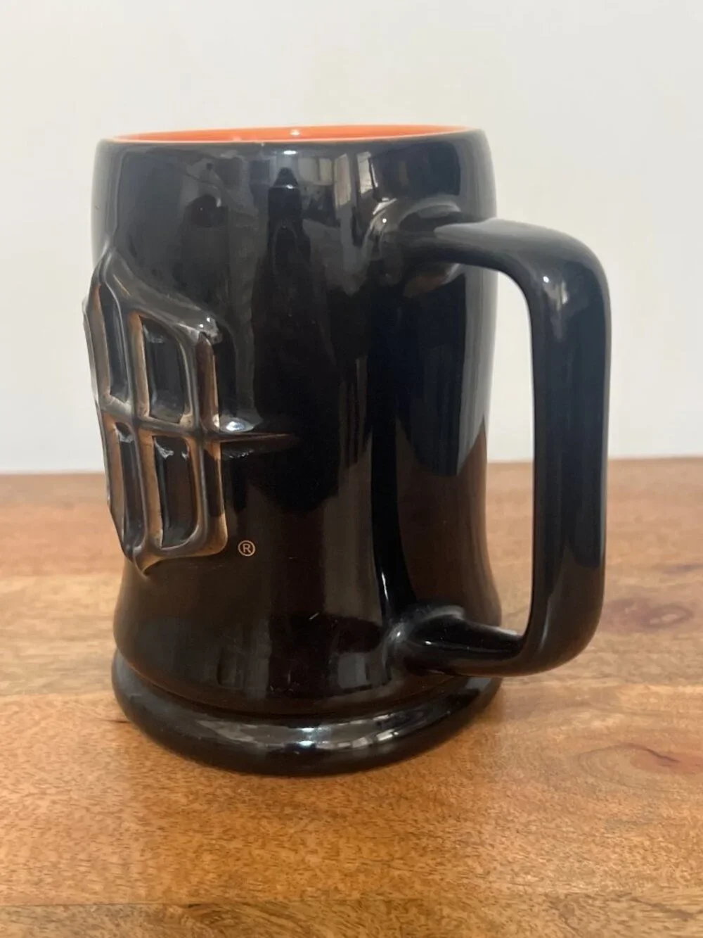 Harley-Davidson Black & Orange Ceramic Coffee Mug Embossed Shield Logo 16 Oz
